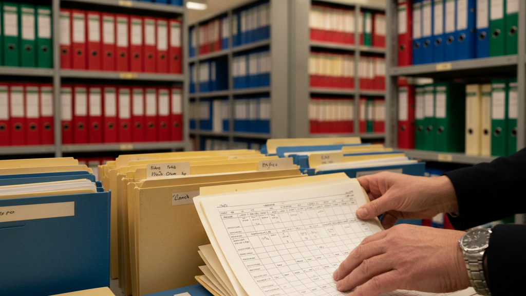 Dossiers fiscaux et livres comptables rangés dans un cabinet d'avocat