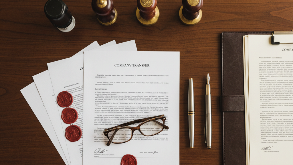 Documents juridiques de cession d'entreprise sur un bureau