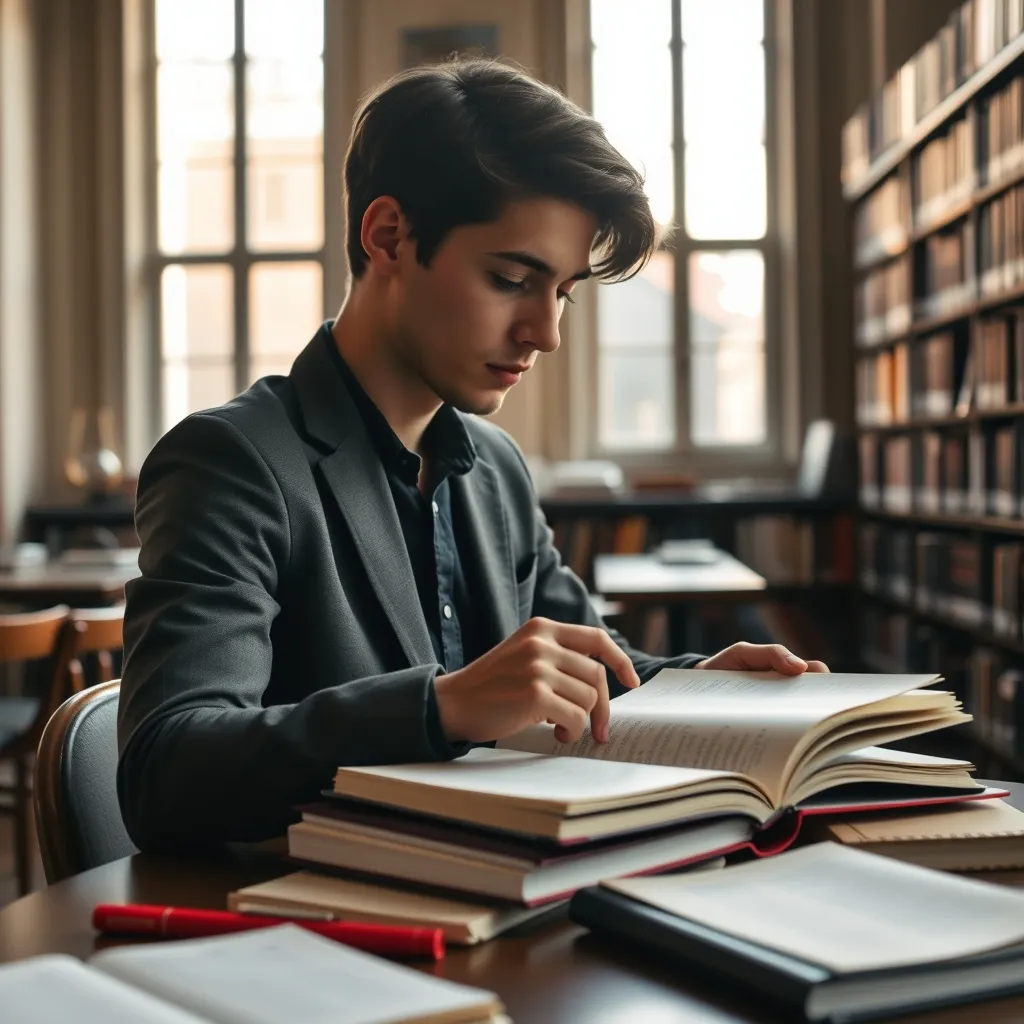 Étudiant en droit fiscal préparant le concours du CRFPA en bibliothèque universitaire