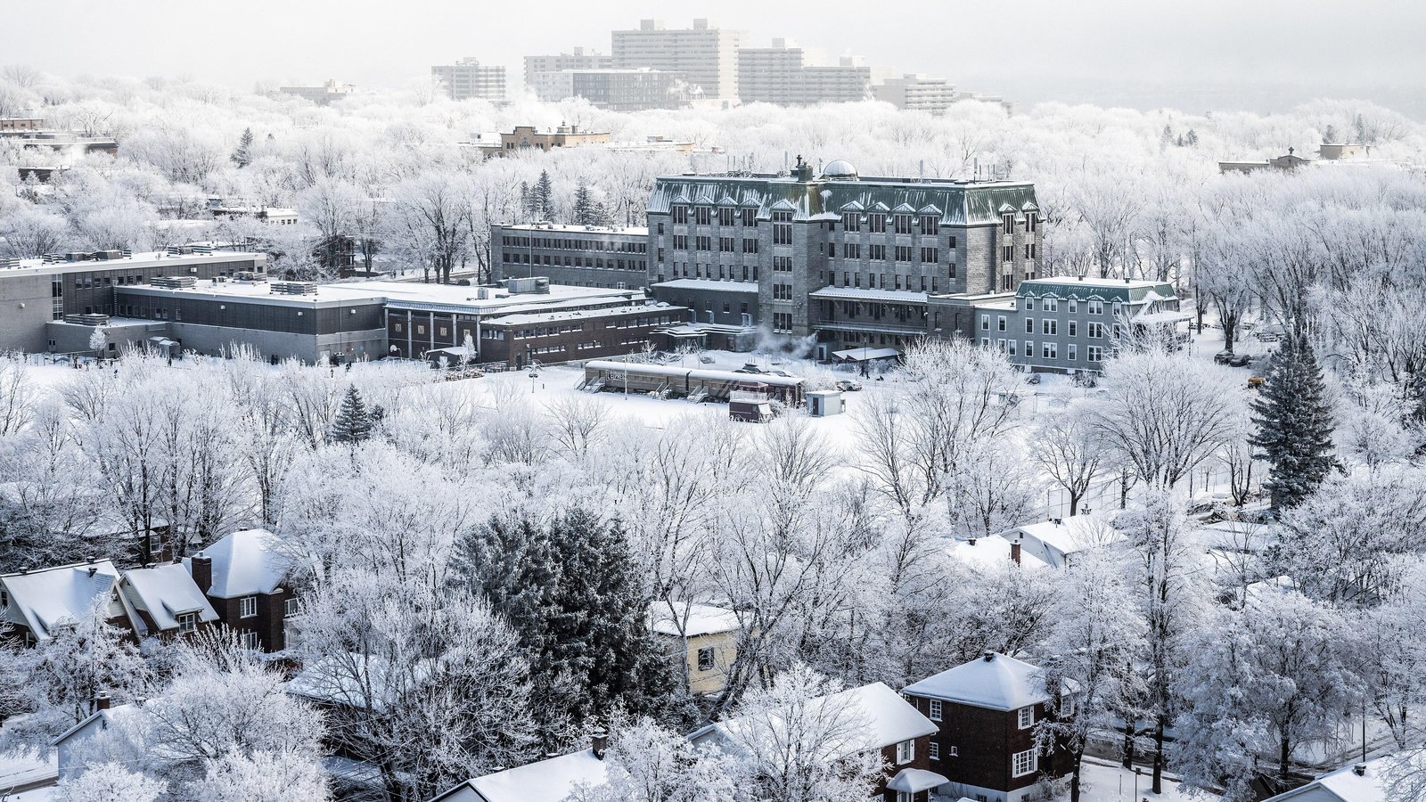 Quartier résidentiel de la ville de Québec couvert de neige et de givre